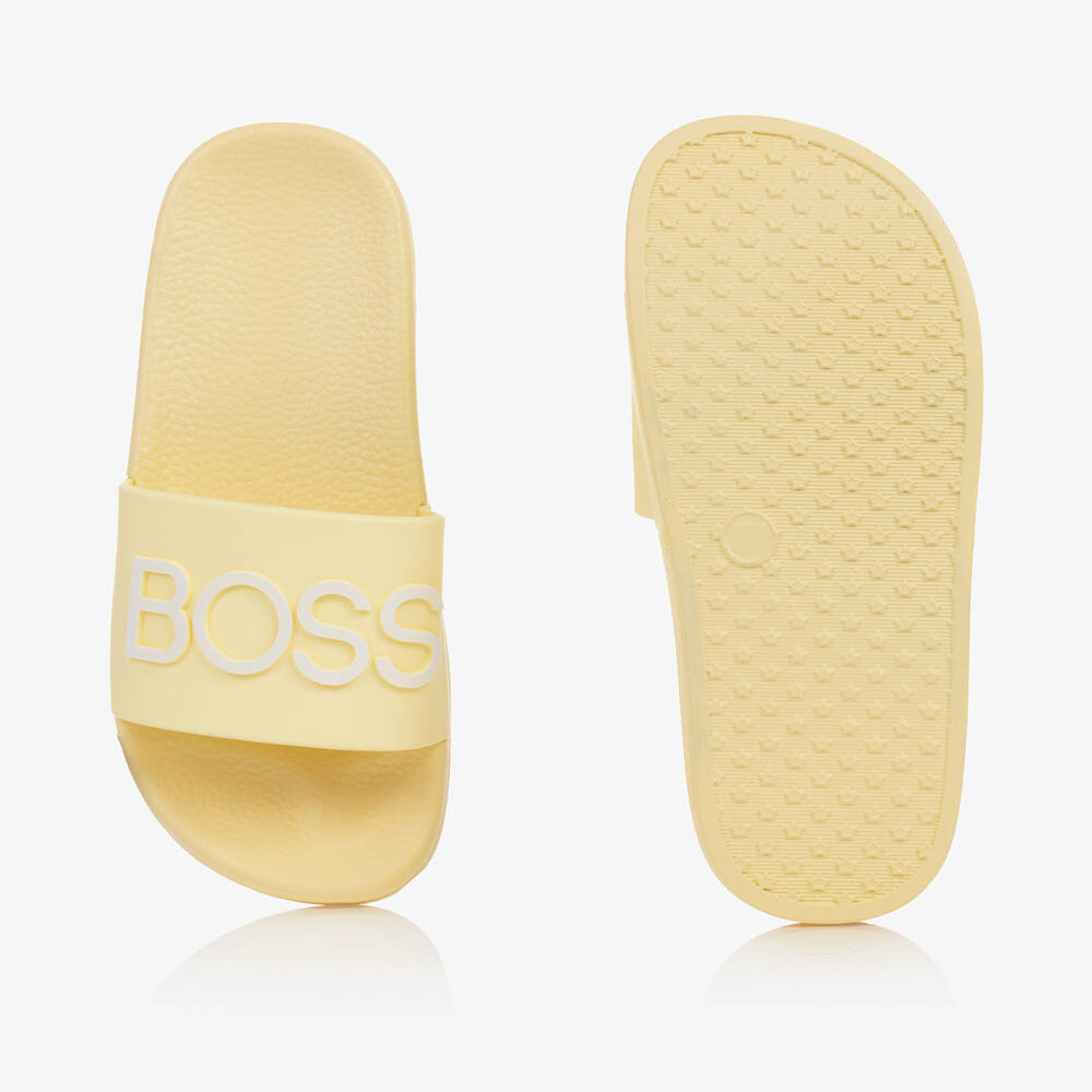 BOSS-Teen Pale Yellow Logo Sliders | Childrensalon Outlet
