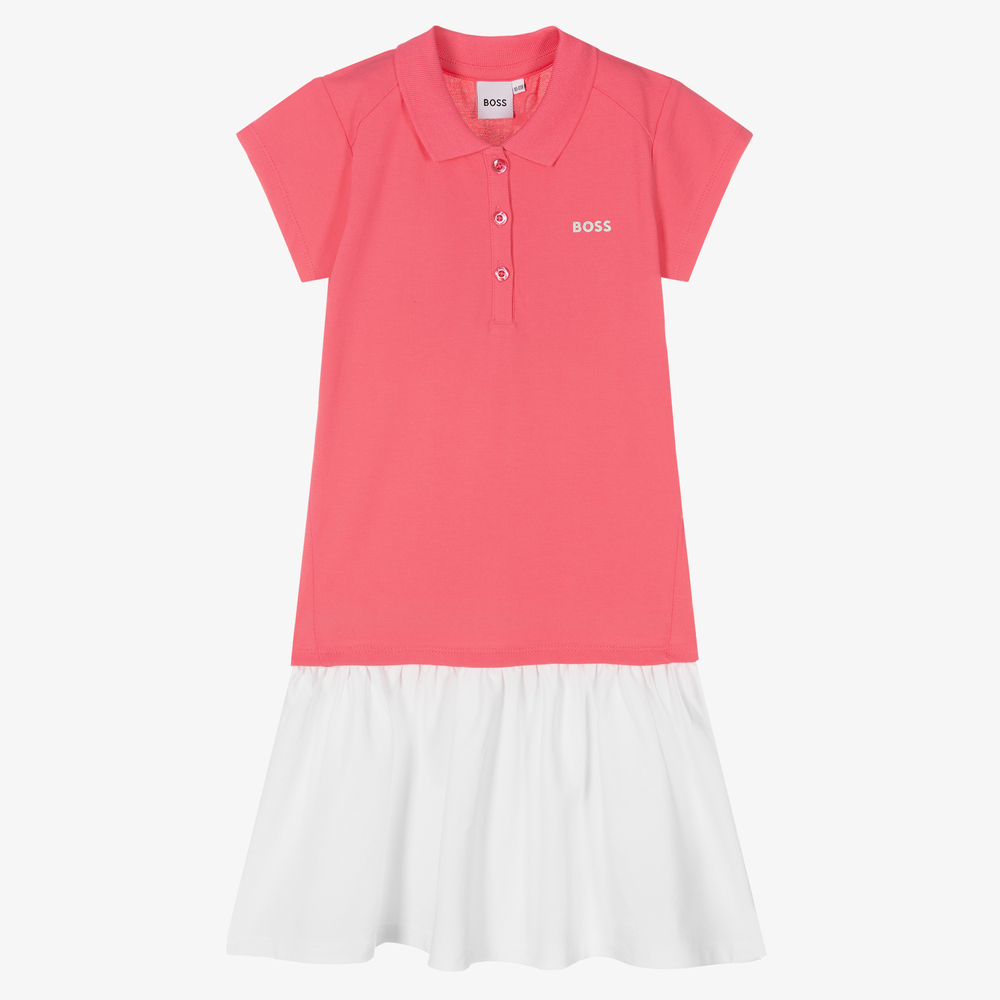 BOSS - Robe polo rose et blanche Ado | Childrensalon