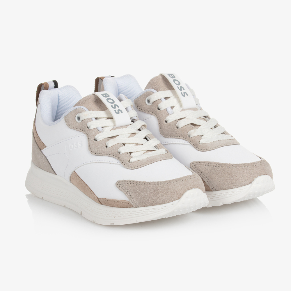 BOSS - Teen White & Beige Trainers | Childrensalon