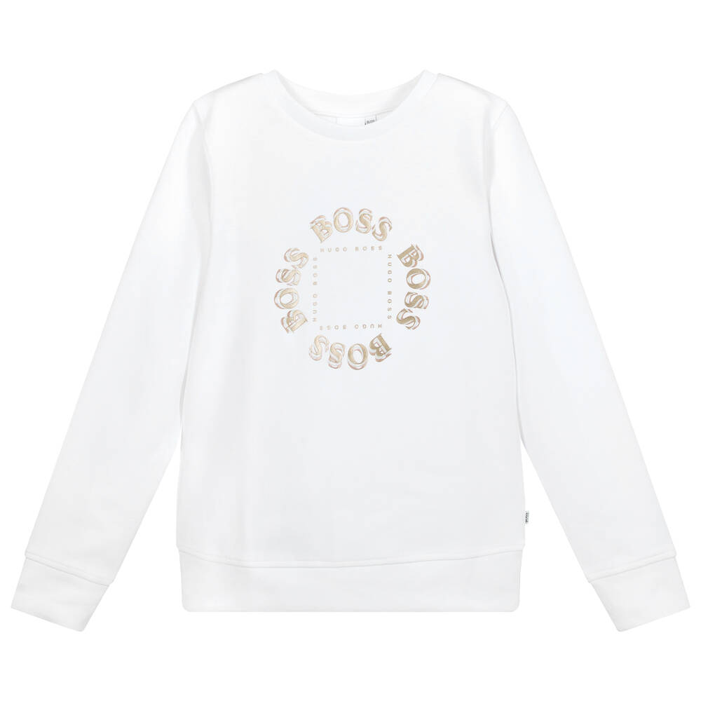 BOSS-Teen White Logo Sweatshirt | Childrensalon Outlet