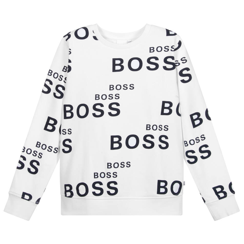 BOSS-Teen White Logo Sweatshirt | Childrensalon Outlet