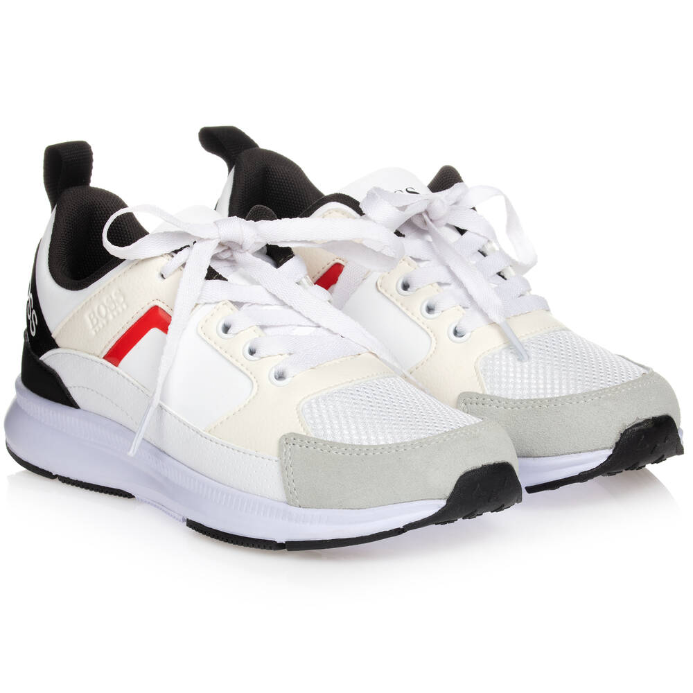 BOSS-Teen White Logo Trainers | Childrensalon Outlet