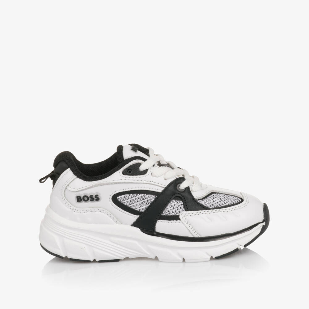 BOSS-White And Black Logo Trainers | Childrensalon Outlet