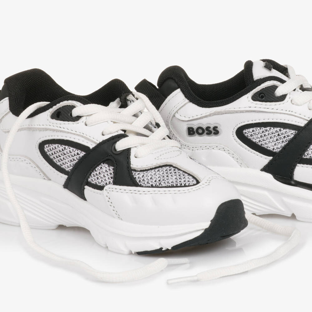 BOSS-White And Black Logo Trainers | Childrensalon Outlet