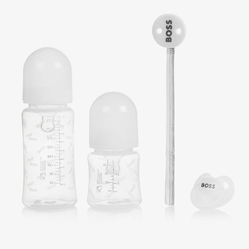 BOSS-White Bottle & Dummy Set | Childrensalon Outlet