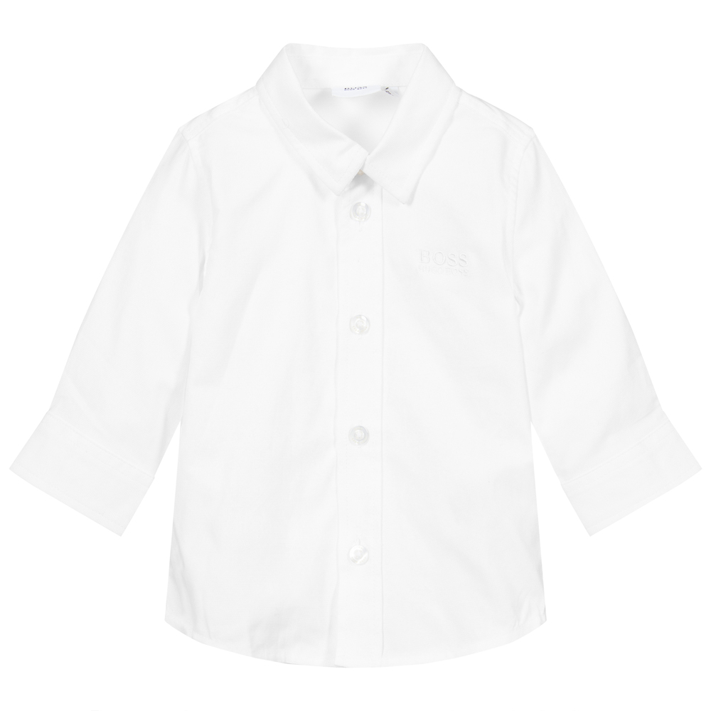 BOSS - White Cotton Logo Baby Shirt | Childrensalon