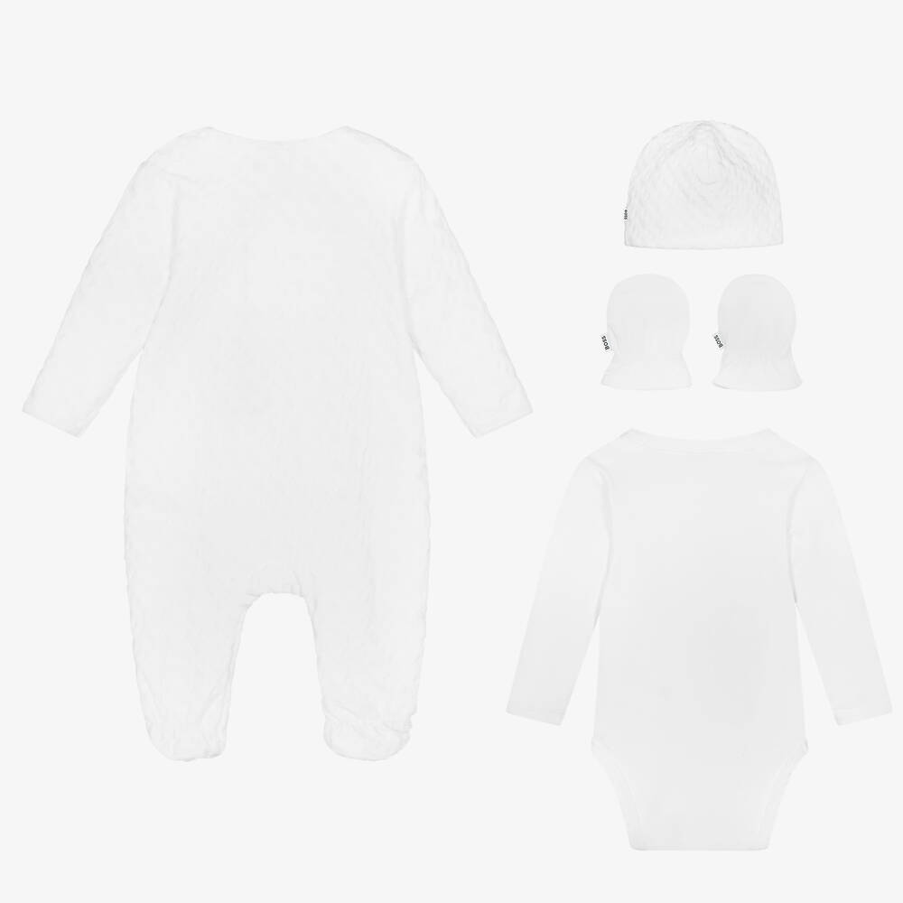 BOSS-طقم أفرول قطن قطيفة لون أبيض للأطفال | Childrensalon Outlet