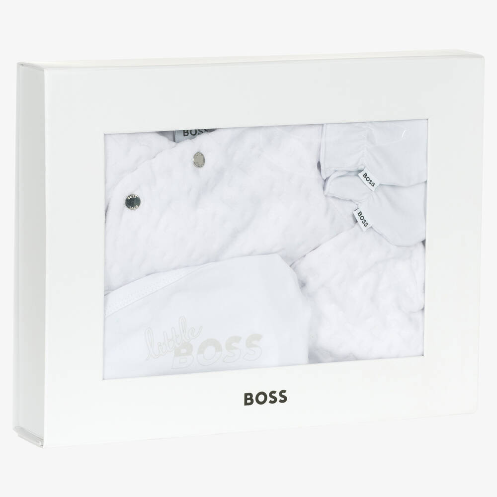 BOSS-طقم أفرول قطن قطيفة لون أبيض للأطفال | Childrensalon Outlet