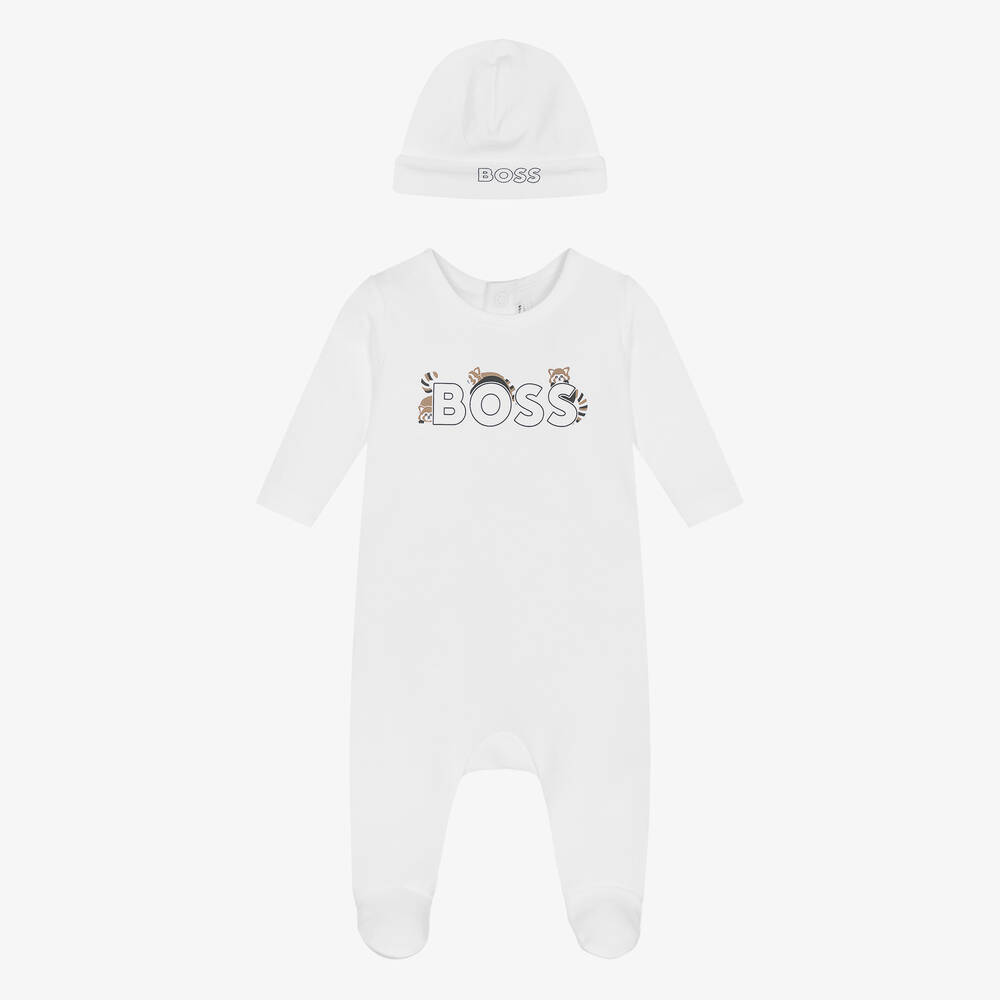BOSS-White Cotton Raccoon Babysuit Set | Childrensalon Outlet