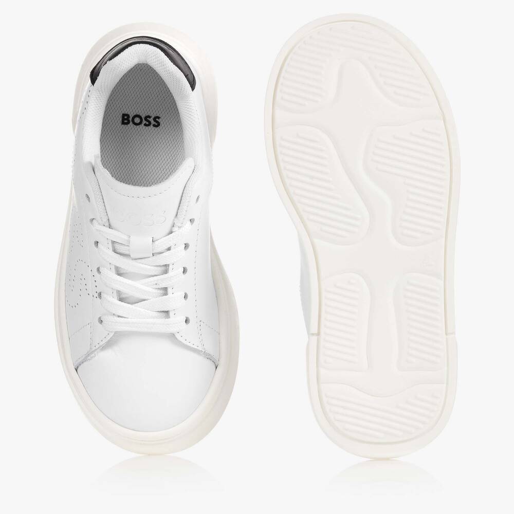 BOSS White Leather Logo Trainers Childrensalon Outlet