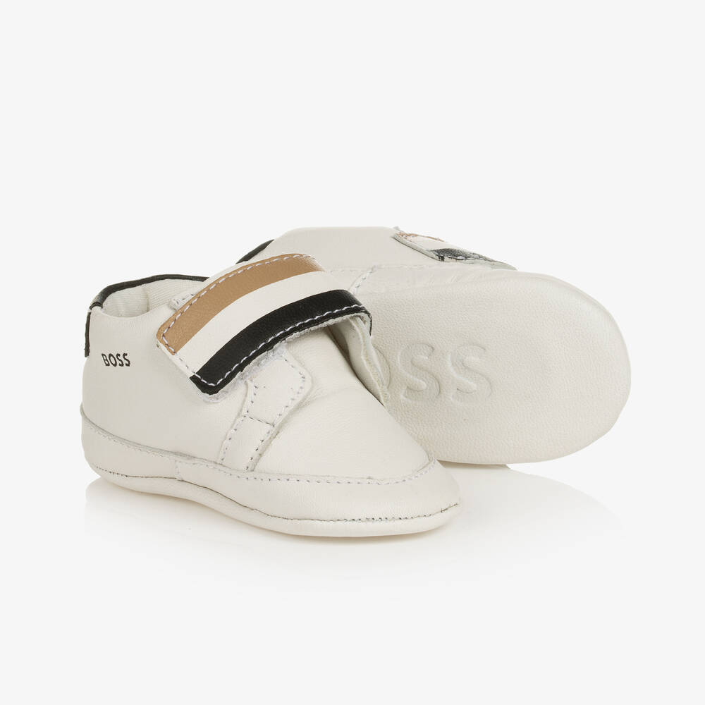 BOSS - Белые кожаные кроссовки-пинетки | Childrensalon