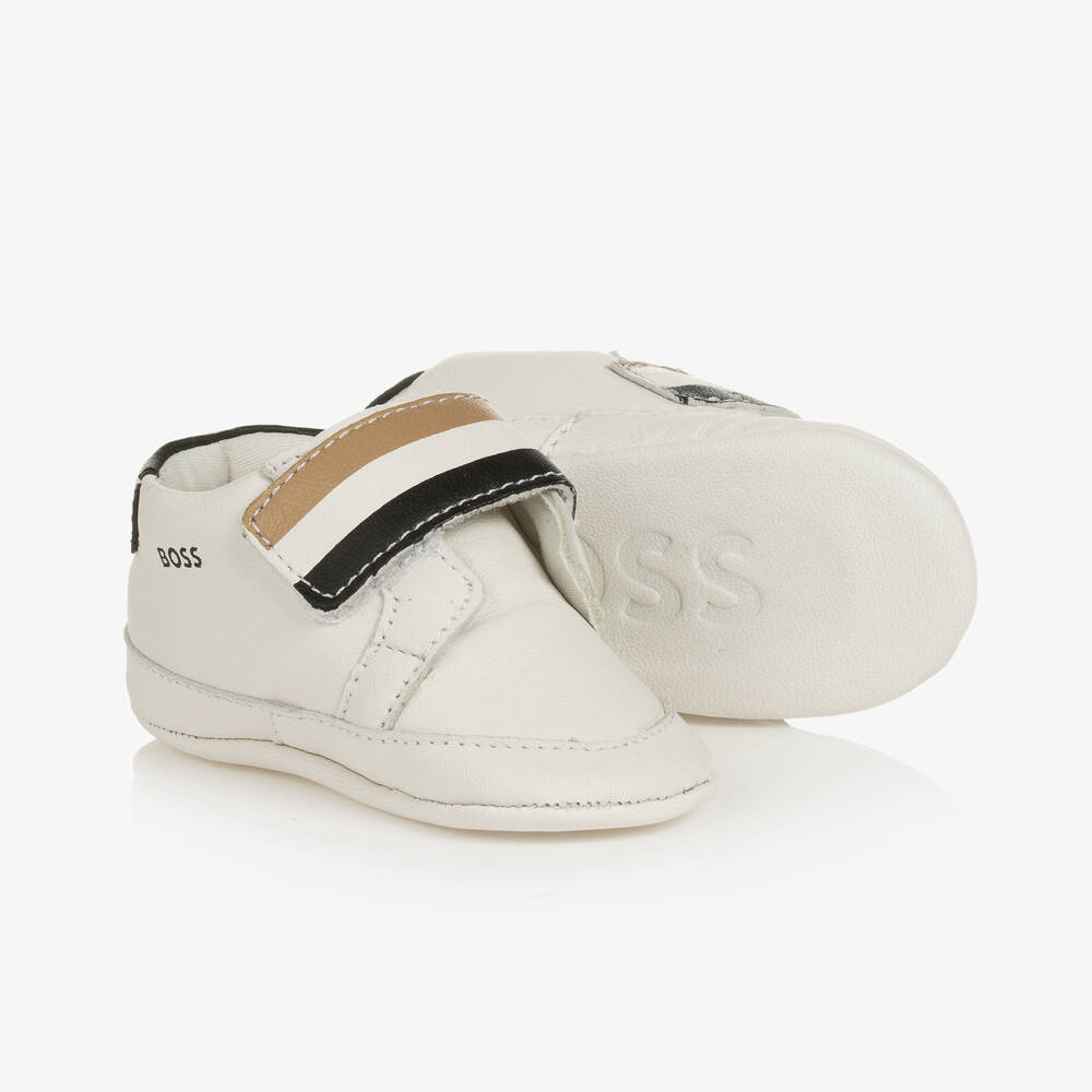 BOSS - White Leather Pre-Walker Trainers | Childrensalon