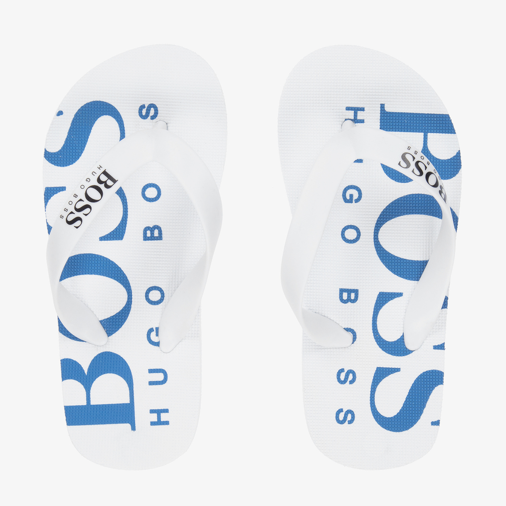 BOSS - White Logo Flip-Flops | Childrensalon