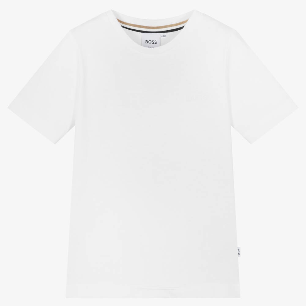 BOSS - White Slim Fit Logo T-Shirt | Childrensalon