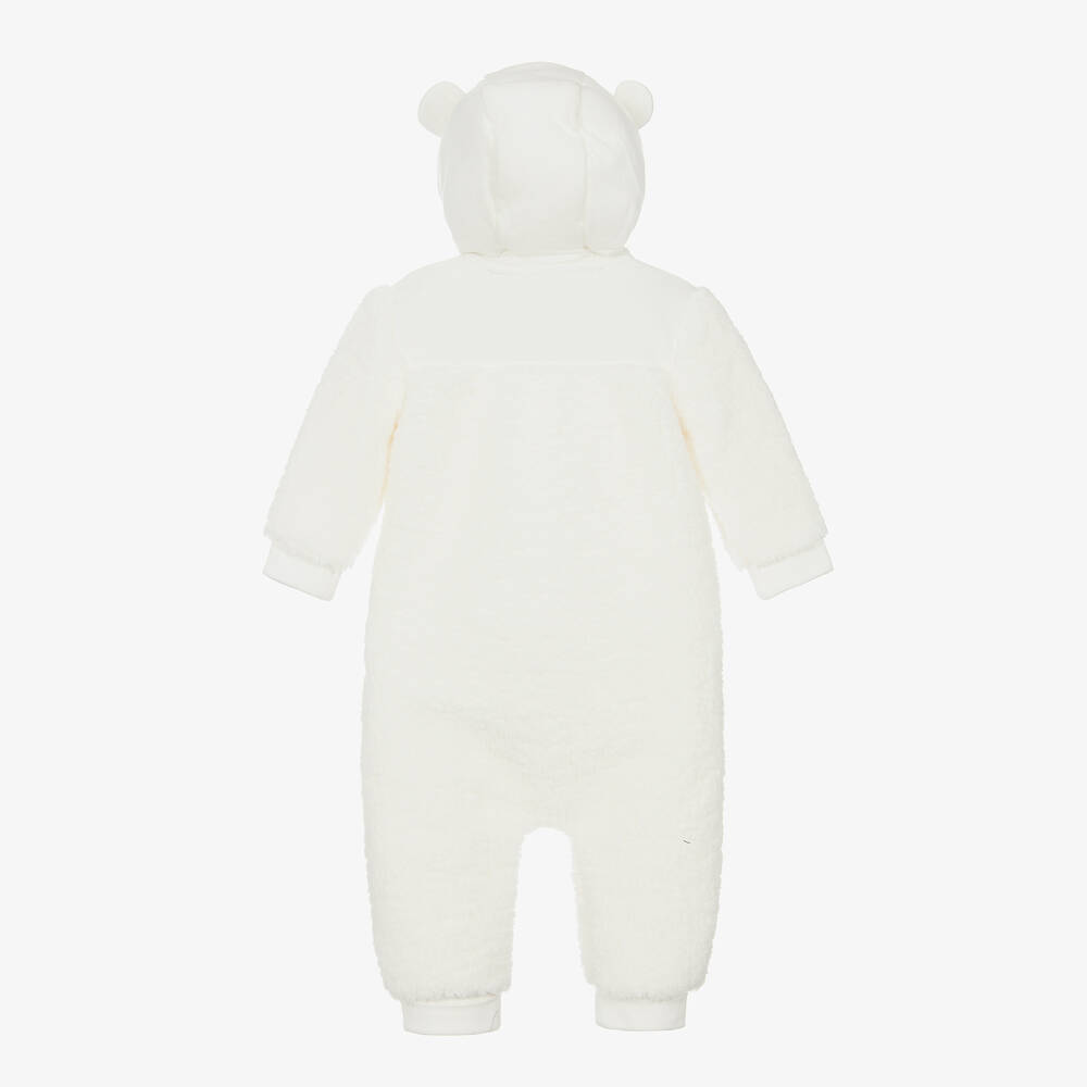 BOSS-White Teddy Fleece Hooded Pramsuit | Childrensalon Outlet