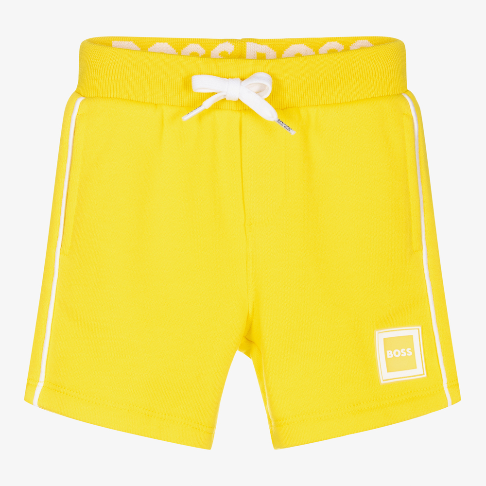 BOSS - Yellow Cotton Logo Baby Shorts | Childrensalon