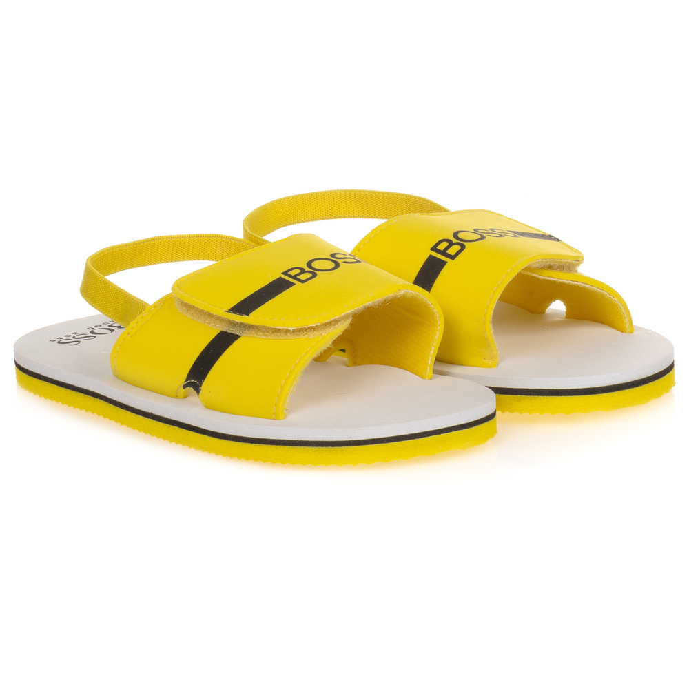 BOSS - Yellow Logo Sandals | Childrensalon