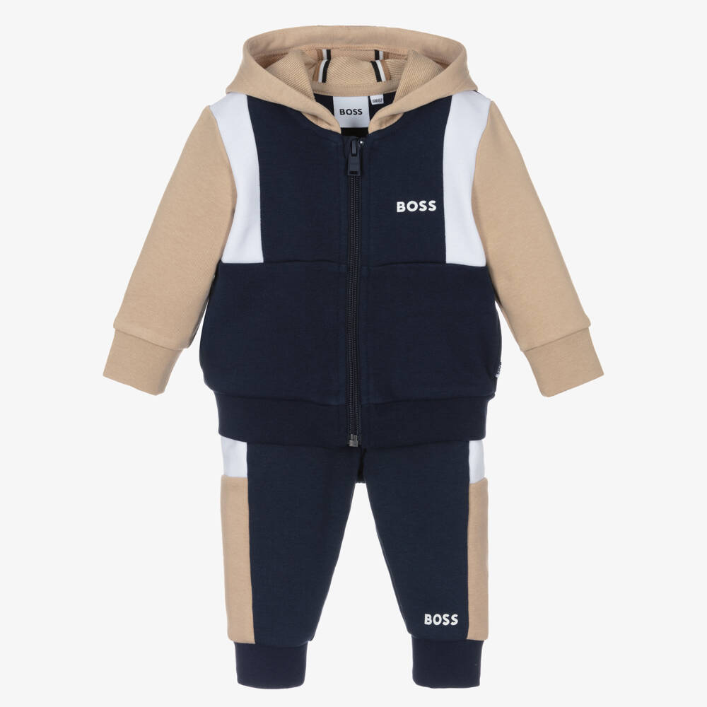 BOSS-Young Gentleman's Beige & Blue Hoodie Set | Childrensalon Outlet