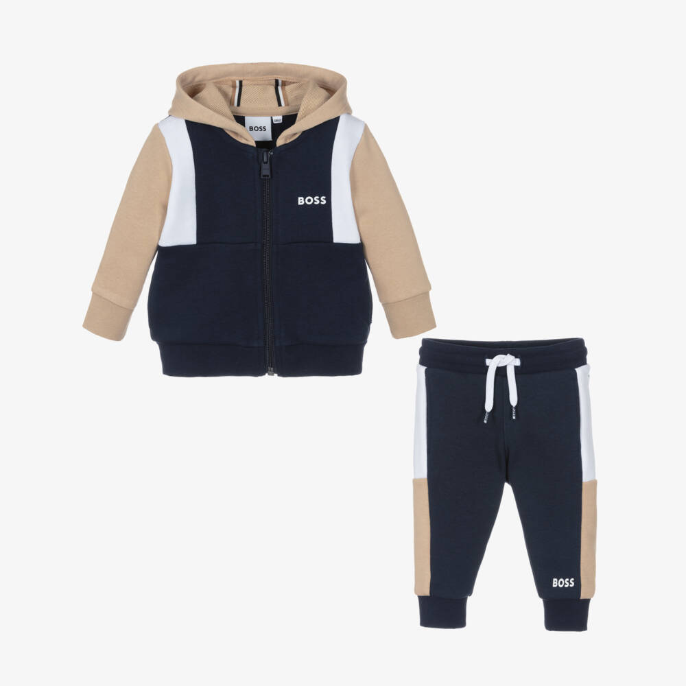 BOSS-Young Gentleman's Beige & Blue Hoodie Set | Childrensalon Outlet