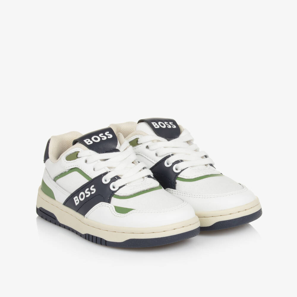 BOSS-Young Gentleman's White & Navy Sneakers | Childrensalon Outlet