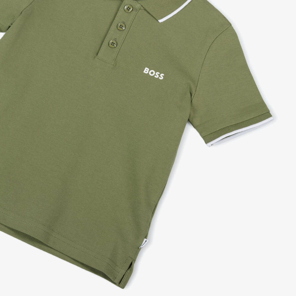 BOSS-Youthful Green Piqué Polo Top | Childrensalon Outlet