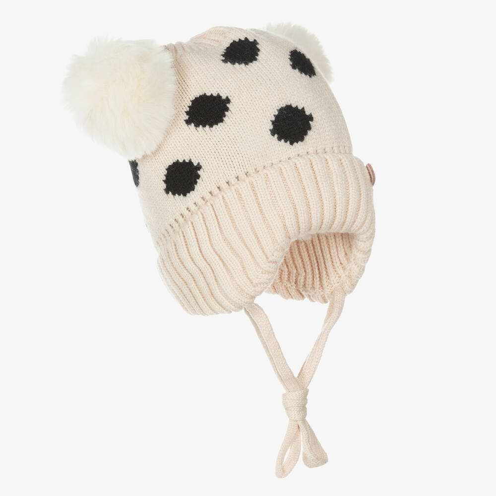 بوتيك لندن-قبعة مزيج أكريليك محبوك لون بيج للمولودات | Childrensalon Outlet