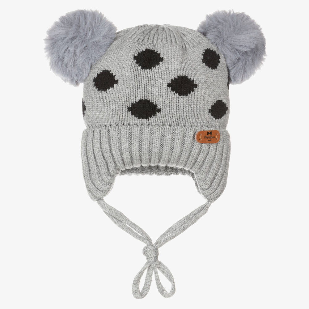 Bowtique London - Baby Girls Grey Polka Dot Knitted Hat | Childrensalon