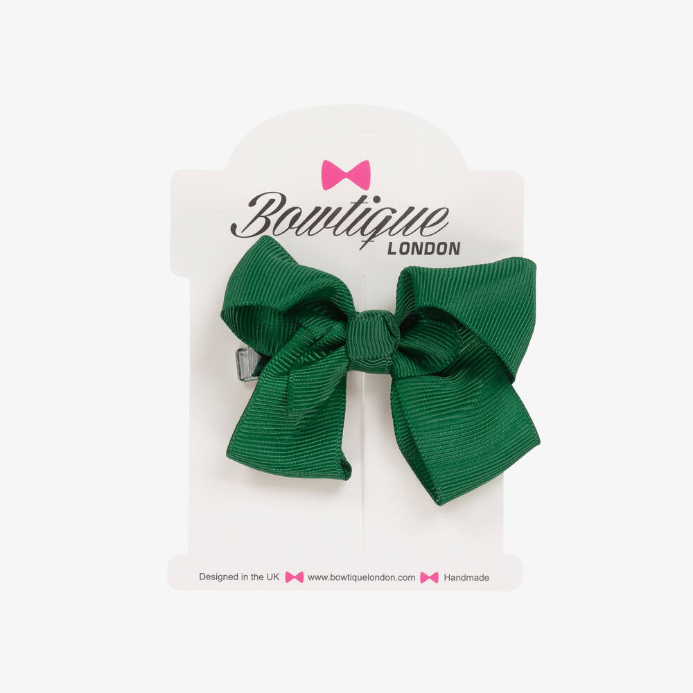 Bowtique London-Forest Green Ribbon Bow Hair Clip (7cm) | Childrensalon Outlet