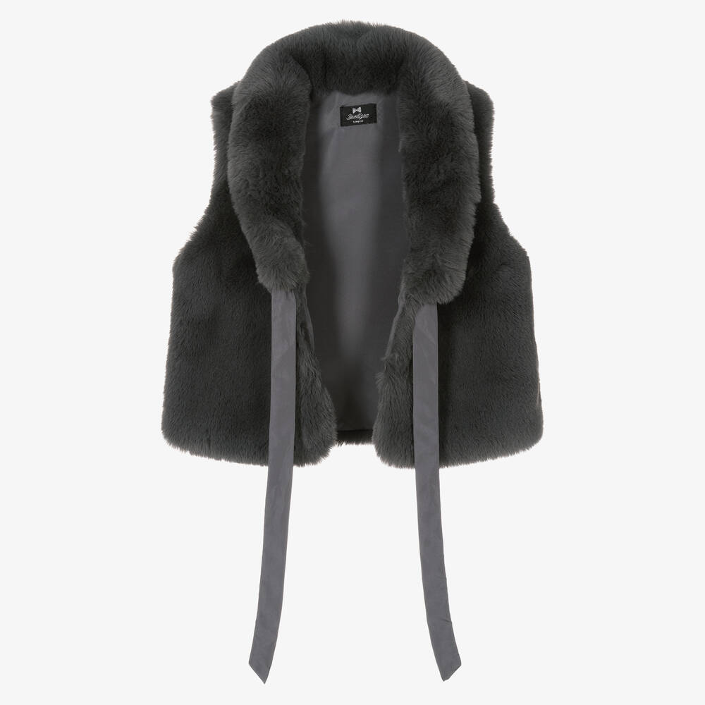 Bowtique London-Girls Dark Grey Faux Fur Gilet | Childrensalon Outlet