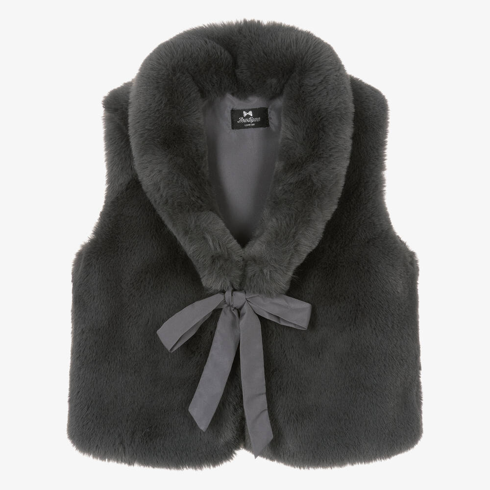 Bowtique London-Girls Dark Grey Faux Fur Gilet | Childrensalon Outlet