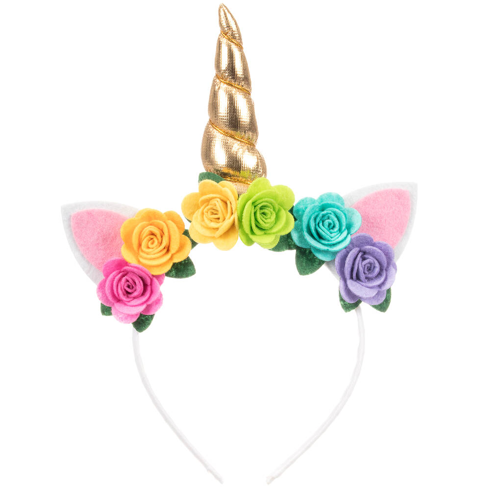 Bowtique London - Girls Gold Unicorn & Flower Hairband | Childrensalon