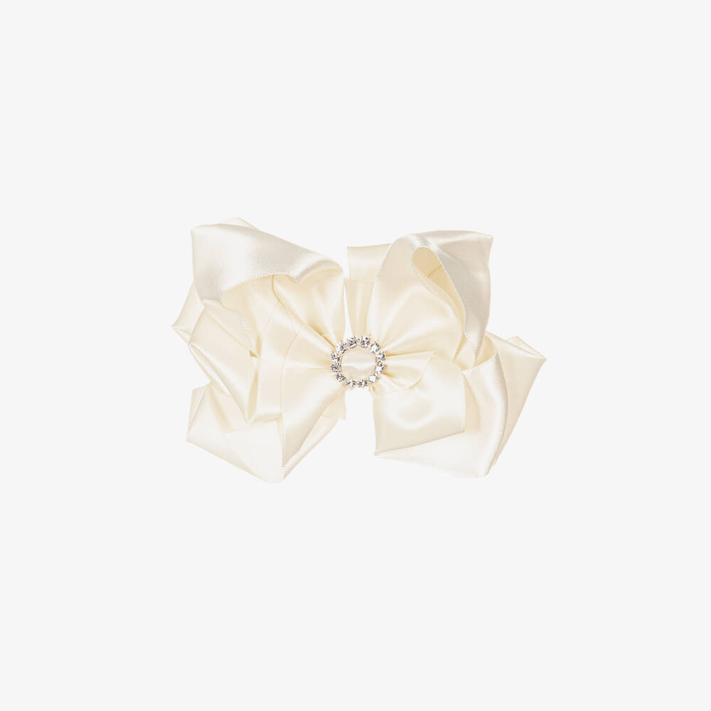 Bowtique London-Girls Ivory Satin Bow Hair Clip (10cm) | Childrensalon Outlet