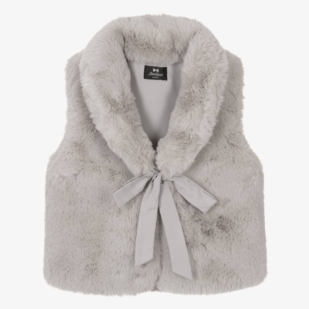 Bowtique London - Girls Light Grey Faux Fur Gilet | Childrensalon