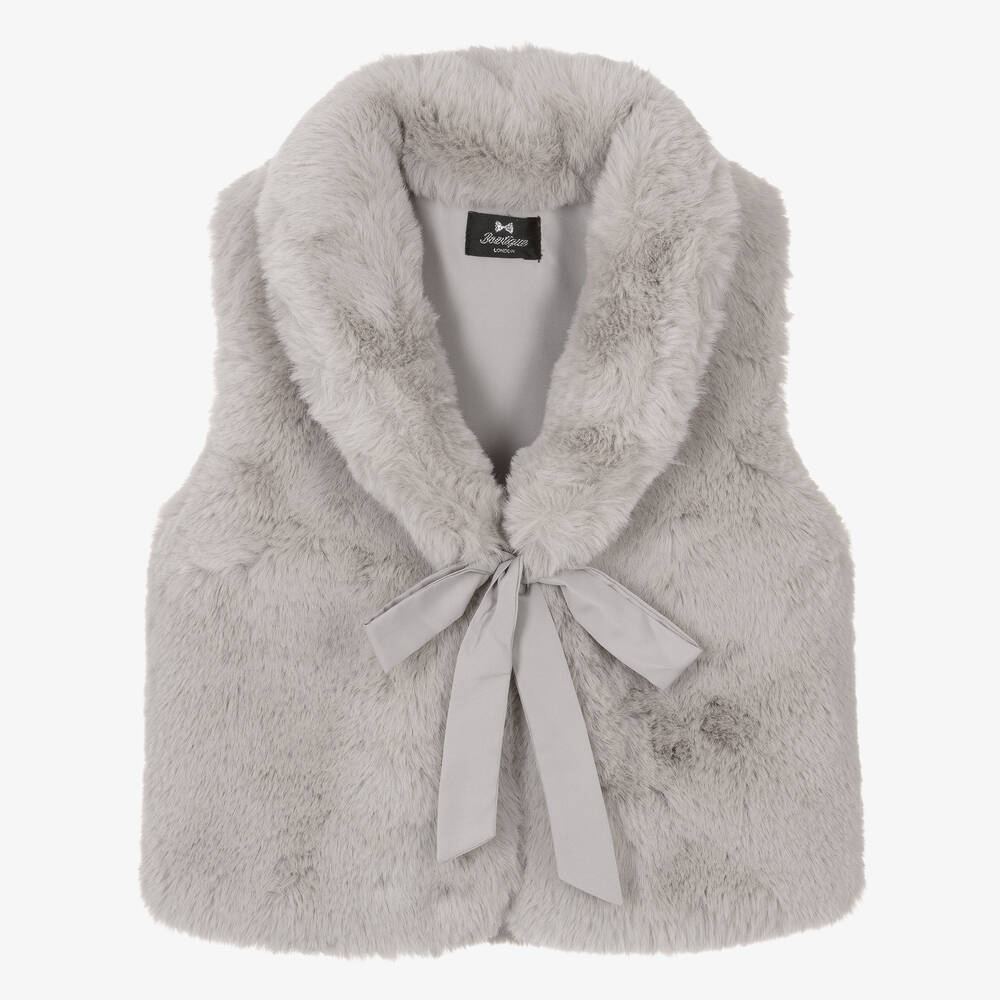 Bowtique London - Veste sans manches gris clair en fausse fourrure fille | Childrensalon