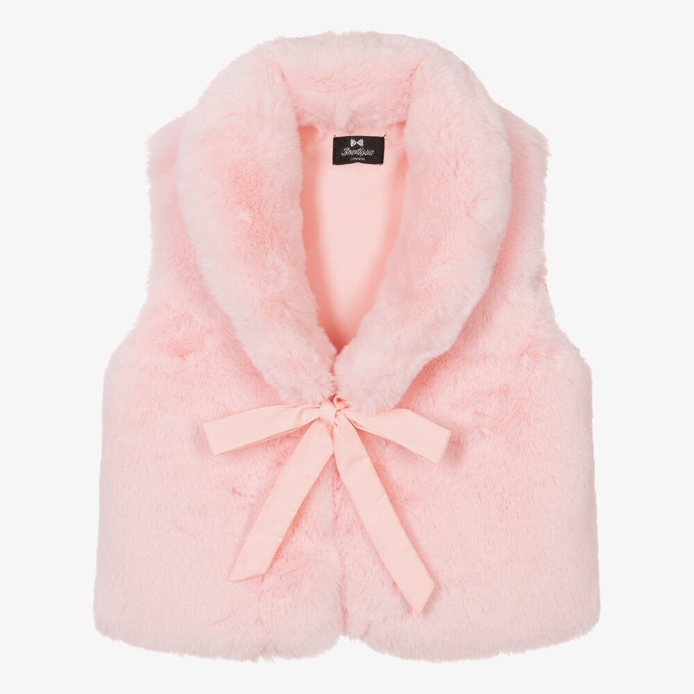 Bowtique London - Girls Pink Faux Fur Gilet | Childrensalon