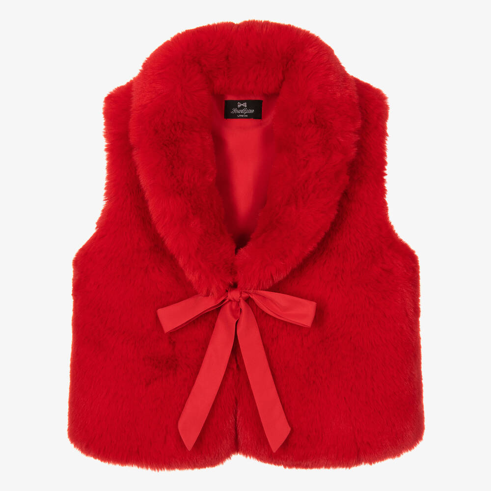 Bowtique London - Girls Red Faux Fur Gilet | Childrensalon