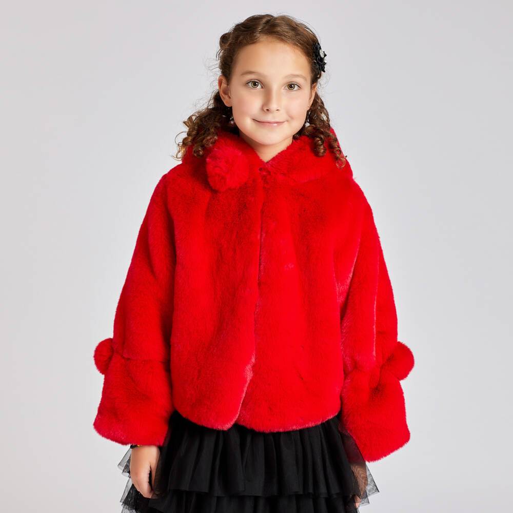 Bowtique London-Красная куртка из искусственного меха с капюшоном | Childrensalon Outlet