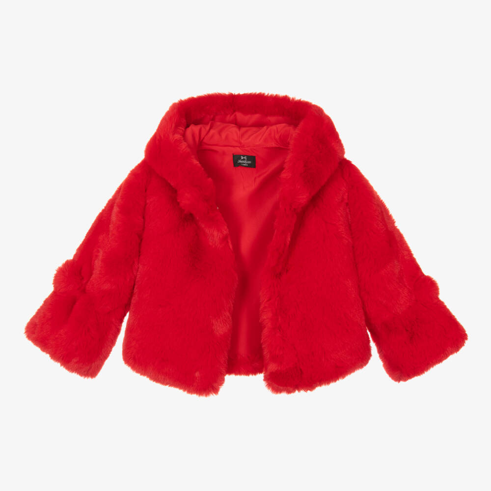 Bowtique London-Красная куртка из искусственного меха с капюшоном | Childrensalon Outlet