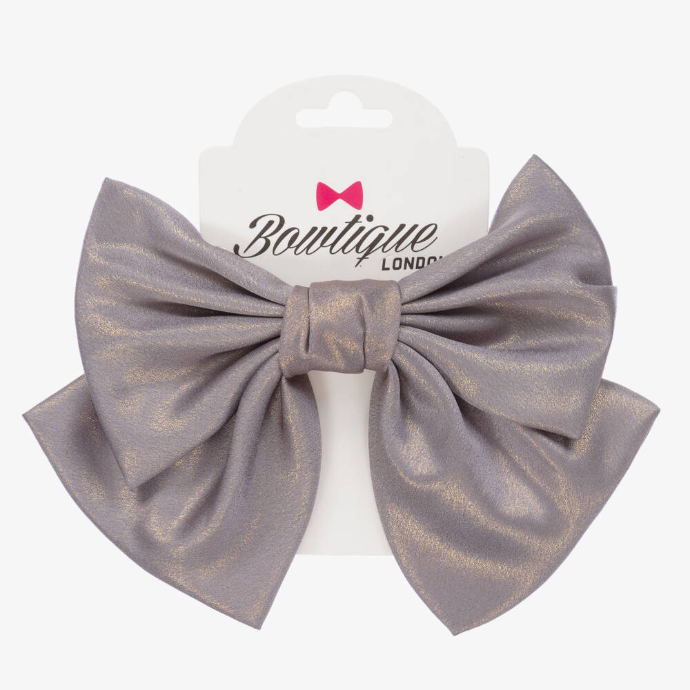 Bowtique London-Silver Bow Hair Clip (19cm) | Childrensalon Outlet