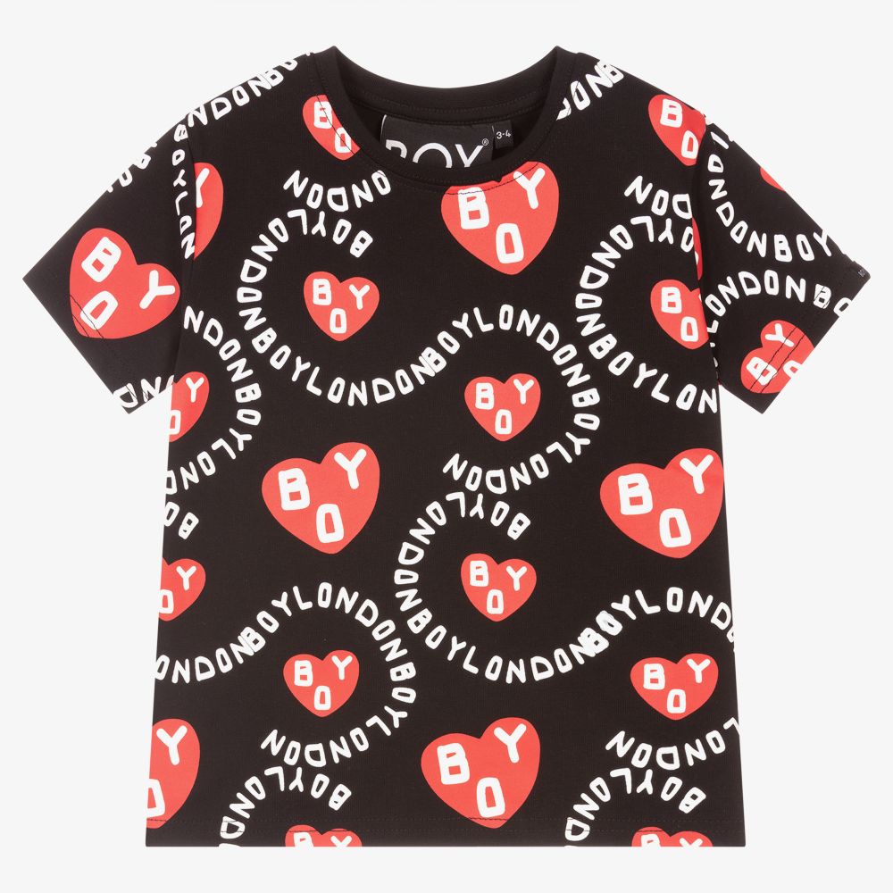 BOY London - Черная футболка с красными сердечками | Childrensalon