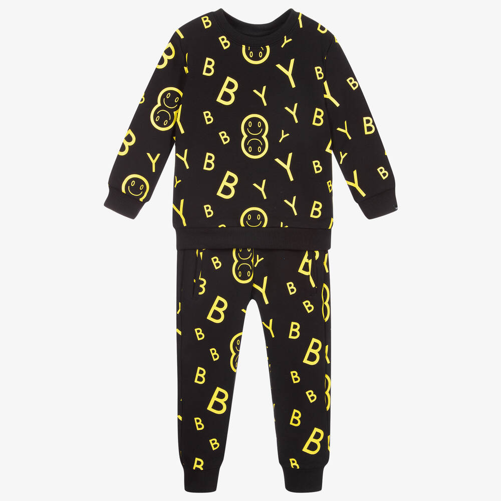 BOY London - Trainingsanzug mit Emoji-Print in Schwarz und Gelb | Childrensalon