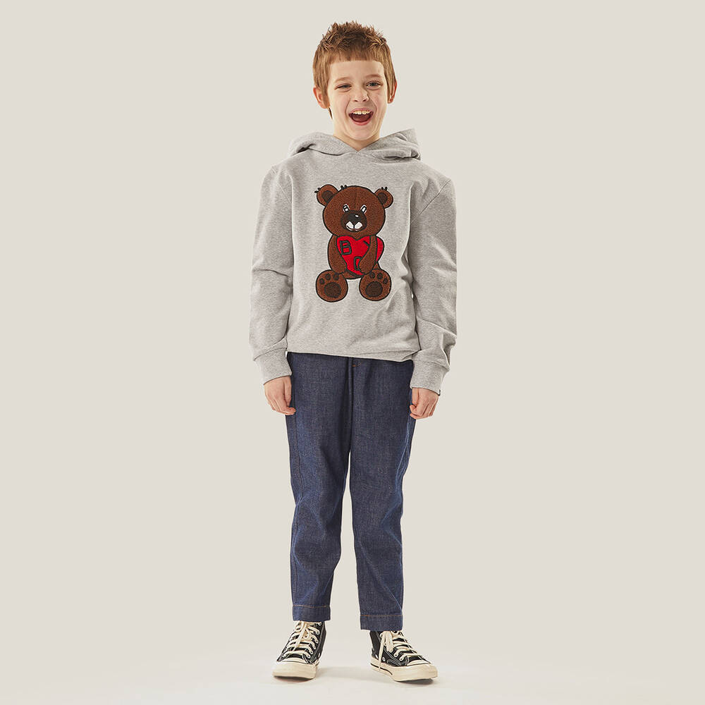 BOY London-Grey Cotton Teddy Logo Hoodie | Childrensalon Outlet