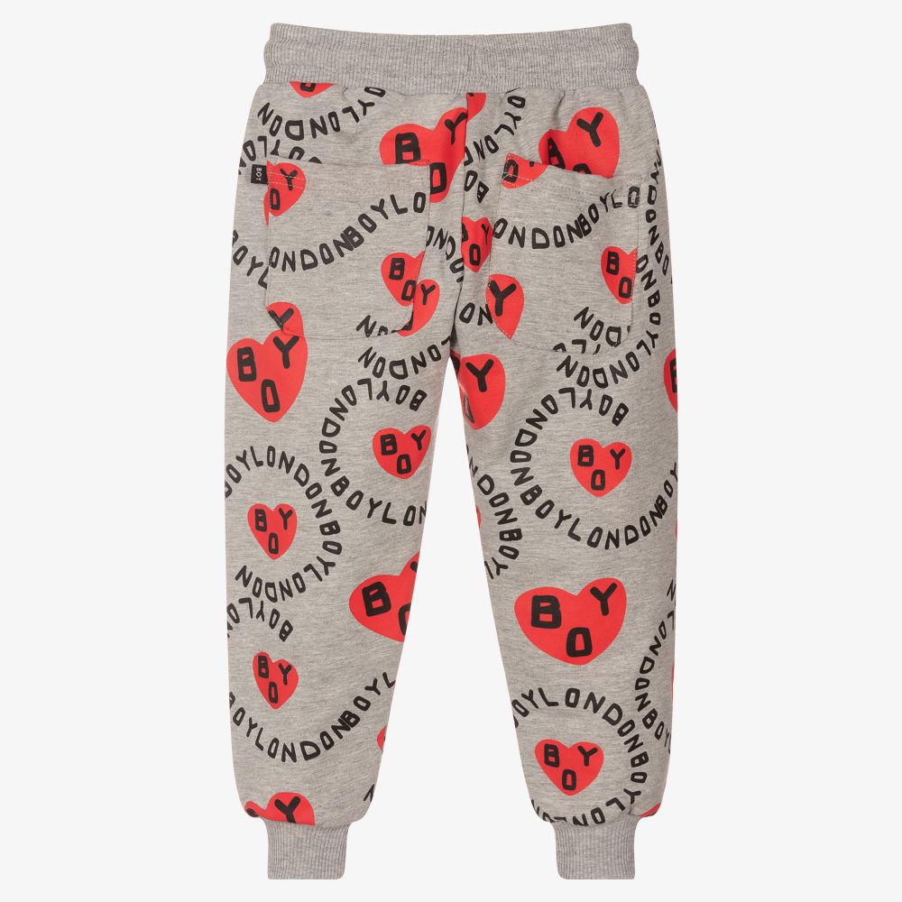 BOY London-Grey & Red Heart Logo Joggers | Childrensalon Outlet