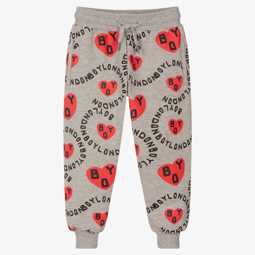 BOY London - Grey & Red Heart Logo Joggers | Childrensalon