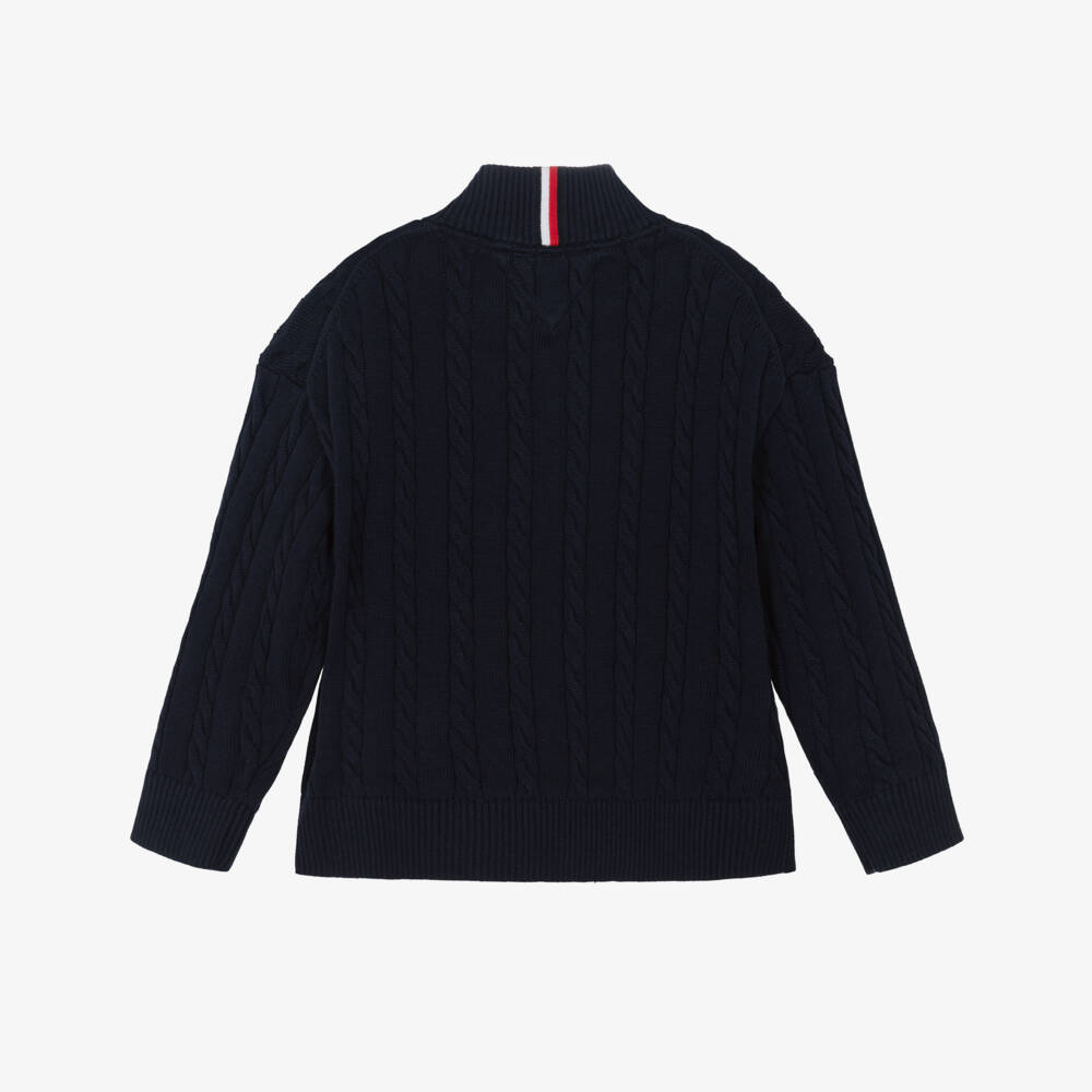 Tommy Hilfiger-Boy Navy Blue Quarter-Zip Cable Knit Sweater | Childrensalon Outlet