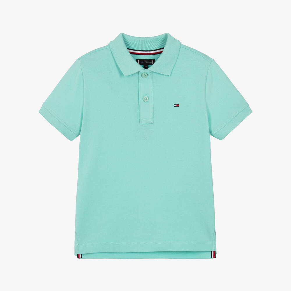 Tommy Hilfiger-Boys Aqua Green Cotton Piqué Flag Logo Polo Shirt | Childrensalon Outlet