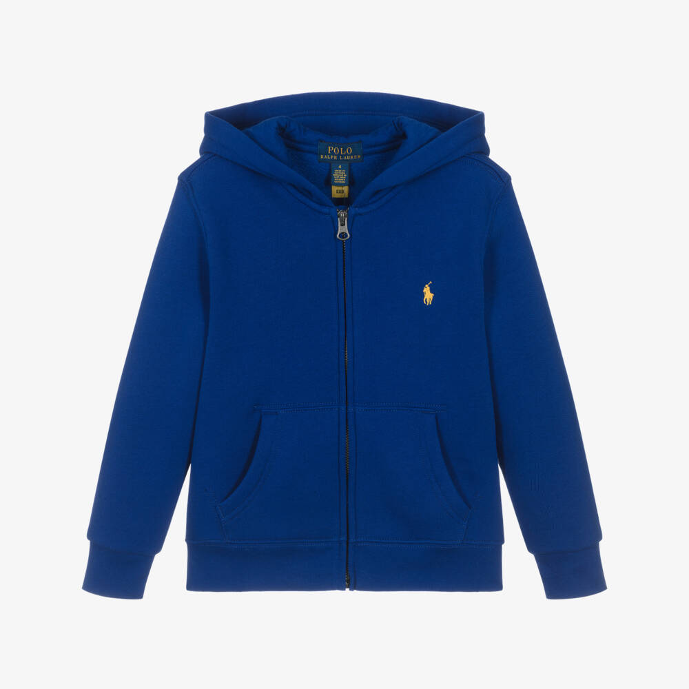 Ralph Lauren-Boys Azure Blue Cotton Pony Logo Zip-Up Hoodie | Childrensalon Outlet
