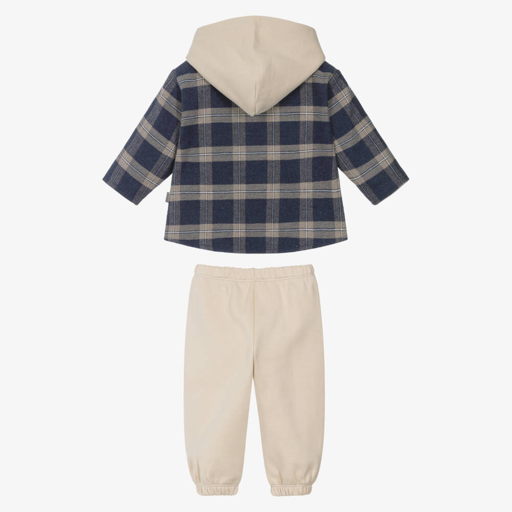 Il Gufo-Boys Beige & Blue Check Hooded Tracksuit | Childrensalon Outlet