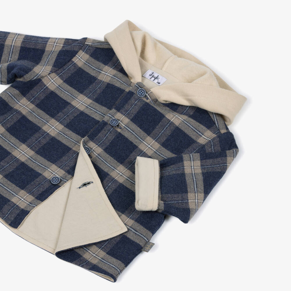 Il Gufo-Boys Beige & Blue Check Hooded Tracksuit | Childrensalon Outlet