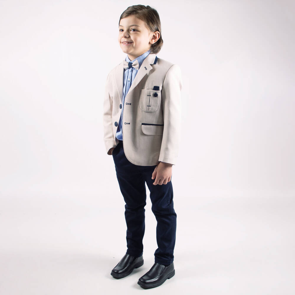 Beau KiD-Boys Beige & Blue Suit | Childrensalon Outlet